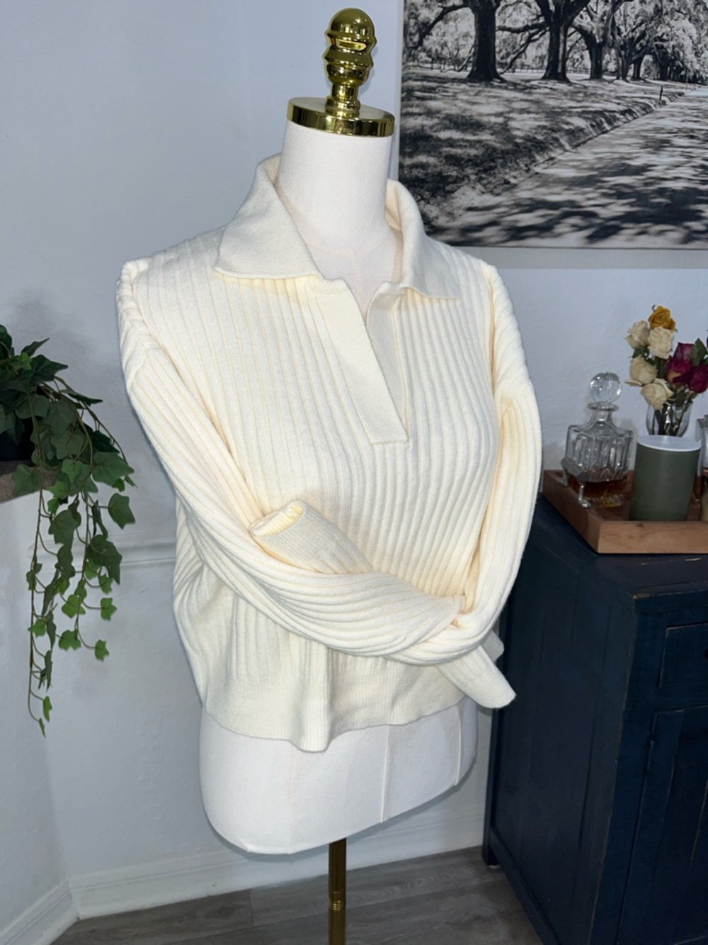 NWT The Drop Ivory Ribbed Polo Sweater - Marcy Women's Knit Pullover small - Picture 6 of 9